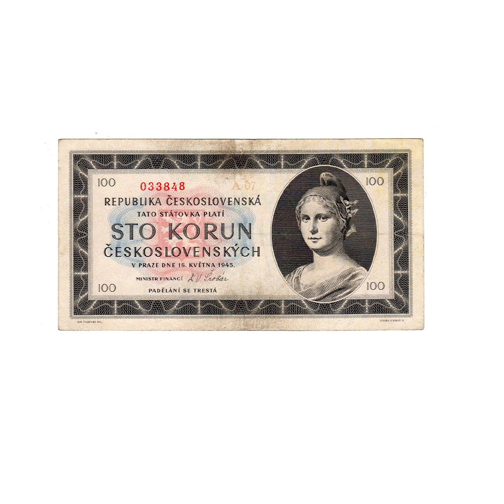 Tchécoslovaquie - Billet de 100 couronnes tchèques - 1945