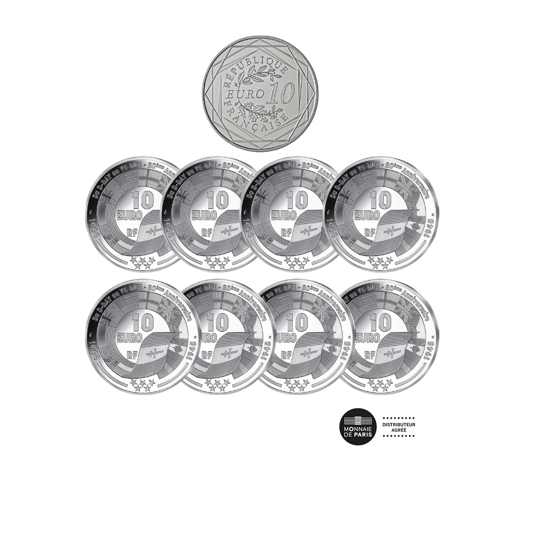 D-Day et V-E Day - Coffret 8 monnaies de 10€ BE - 2024/2025 + 10€ VF