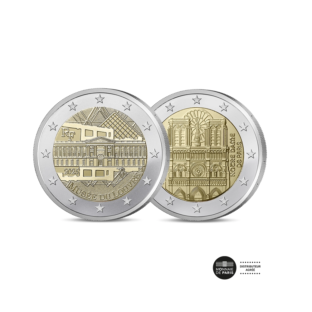 Lot des 2 Euros commémorative Française - Musée du Louvre et Notre dame de Paris -  BE