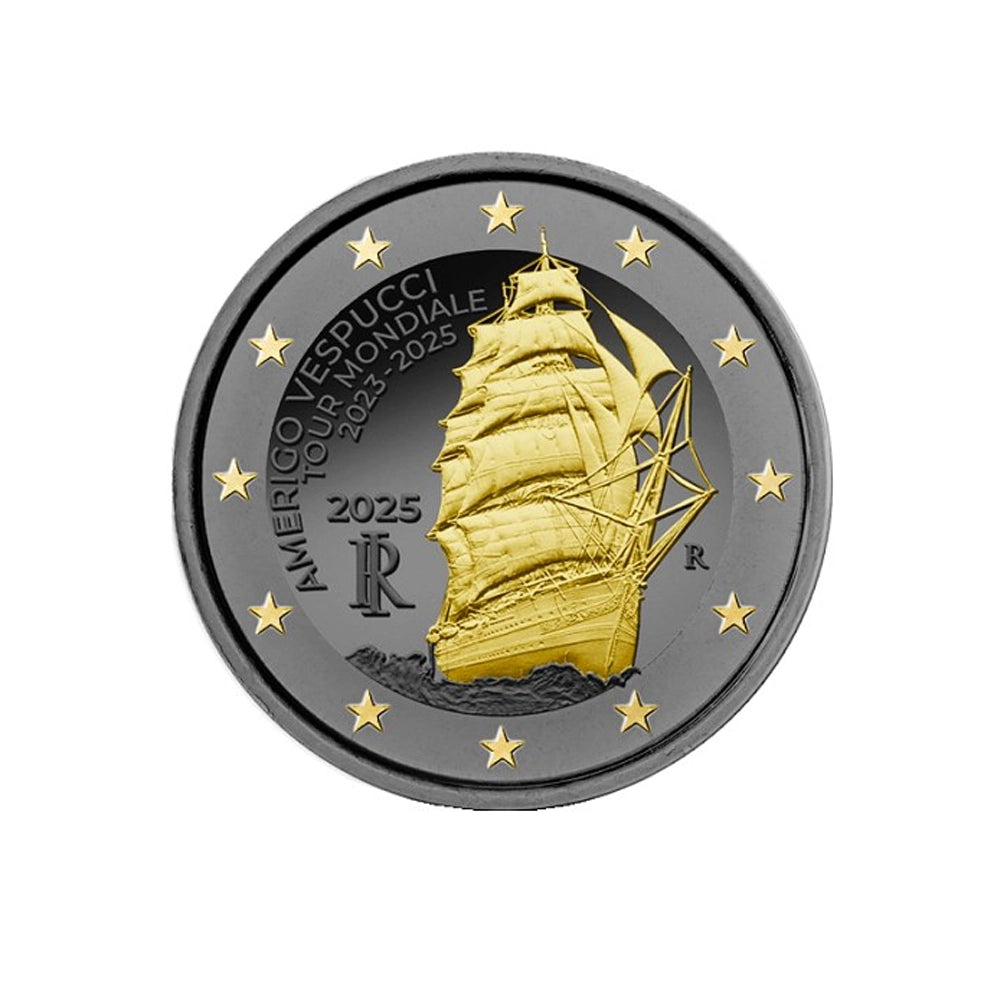 Italie 2025 - 2 Euro Commémorative - Amerigo Vespucci, Tour du Monde du Voilier - Ruthénium