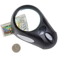 Loupe à poser: 6 LED, grossissement X5, 3 niveaux d'éclairage.