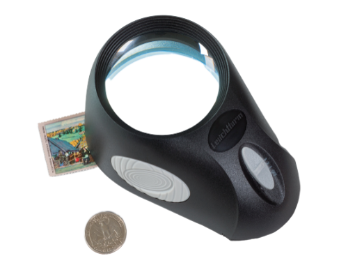 LOUPE À POSER: 6 LED, GROSSISSEMENT X5, 3 NIVEAUX D'ÉCLAIRAGE - pieces-et-monnaies.com