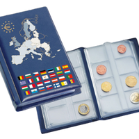 ALBUM DE POCHE AVEC 12 FEUILLES NUMISMATIQUES POUR 12 SÉRIES COMPLÈTES D'EUROS, BLEU - pieces-et-monnaies.com