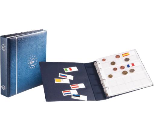 ALBUM NUMISMATIQUE POUR EUROS, FORMAT NUMIS, AVEC ÉTUI DE PROTECTION, BLEU - pieces-et-monnaies.com