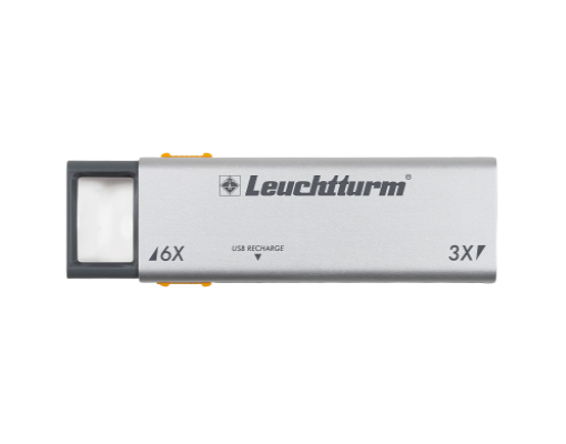 LOUPE DE POCHE EXTRACTIBLE À LED DUPLEX AVEC GROSSISSEMENT X 3 ET X 6, RECHARGEABLE - pieces-et-monnaies.com