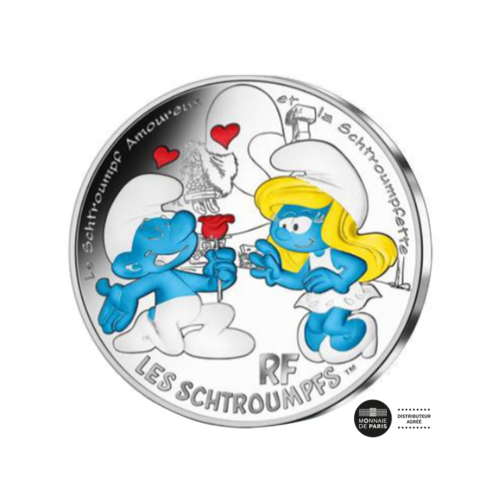 schtroumpf amoureux monnaie de 50 euro argent colorisee 2020