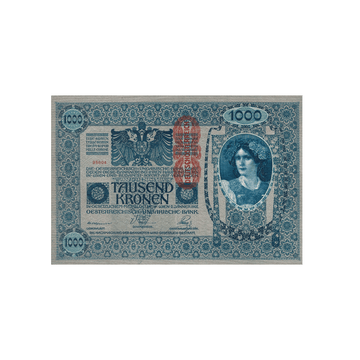 Autriche - Billet de 1 000 Kronen - Version Surcharge Rouge - 1919