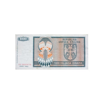Croatie - Billet de 1000 Dinars - 1992