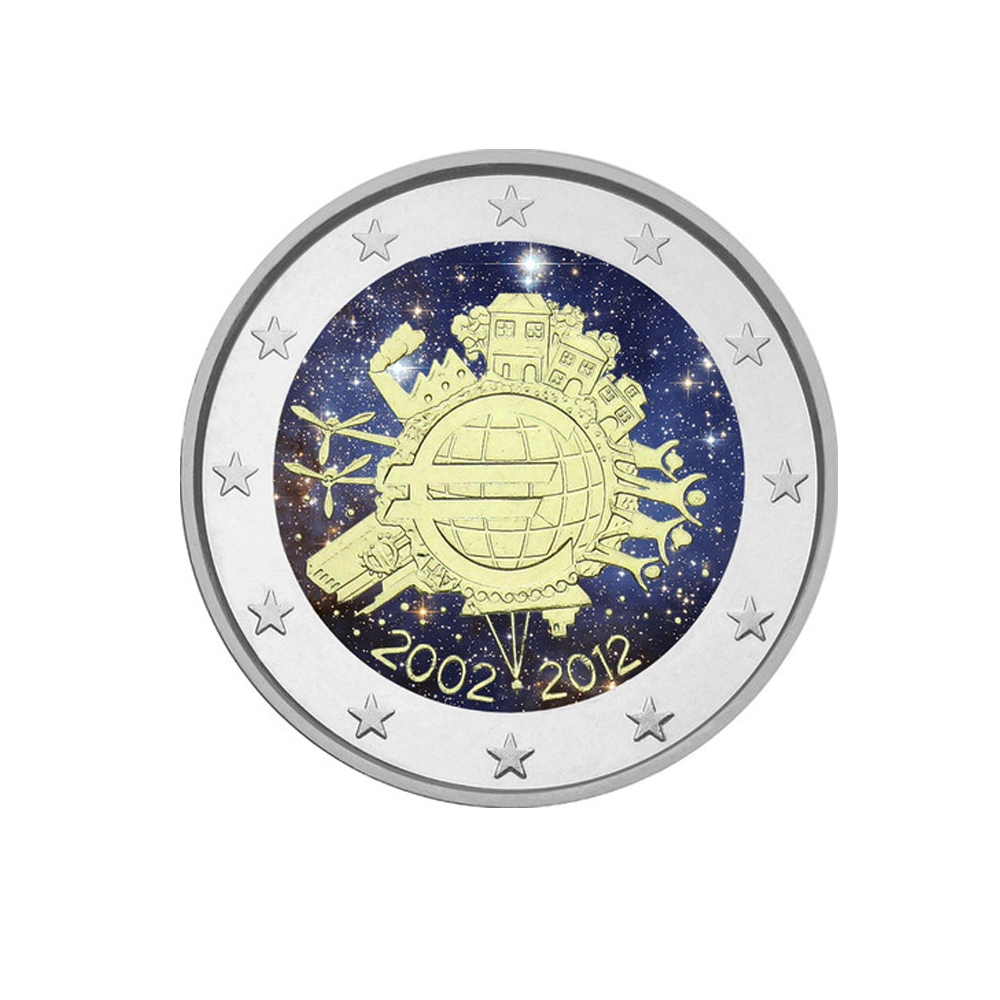 10 ans de l'Euro - 2 Euro Commémorative - Colorisée