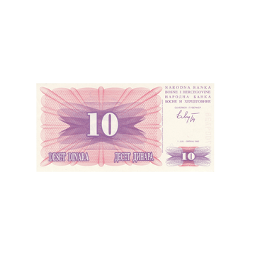 Bosnie-Herzégovine - Billet de 10 Dinars - 1992