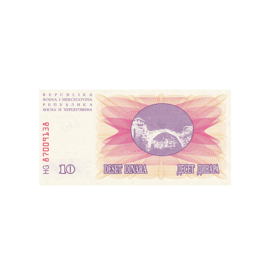 Bosnie-Herzégovine - Billet de 10 Dinars - Juli Srpanj 1992