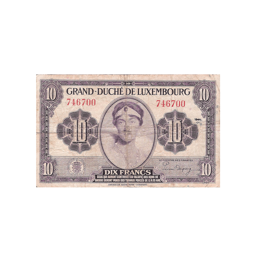 Luxembourg - Billet de 10 Francs - 1944-1953