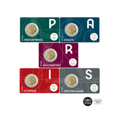 2 euros France 2024 Hercule, Jeux Olympiques de Paris : les cinq coincards BU de couleur qui forment le mot PARIS