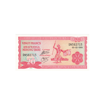 Burundi - Billet de 20 Francs - 1977 - 2007