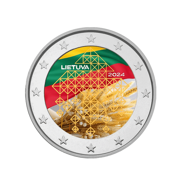 ⁣⁢Litauen 2024 - 2 Euro Gedenkmünze - Die Tradition der Strohgärten - Koloriert⁤⁣