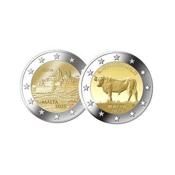 Malte 2025 - Lot de 2 monnaies de 2€ - Le Boeuf Maltais et Ville Fortifiée de Mdina - BU