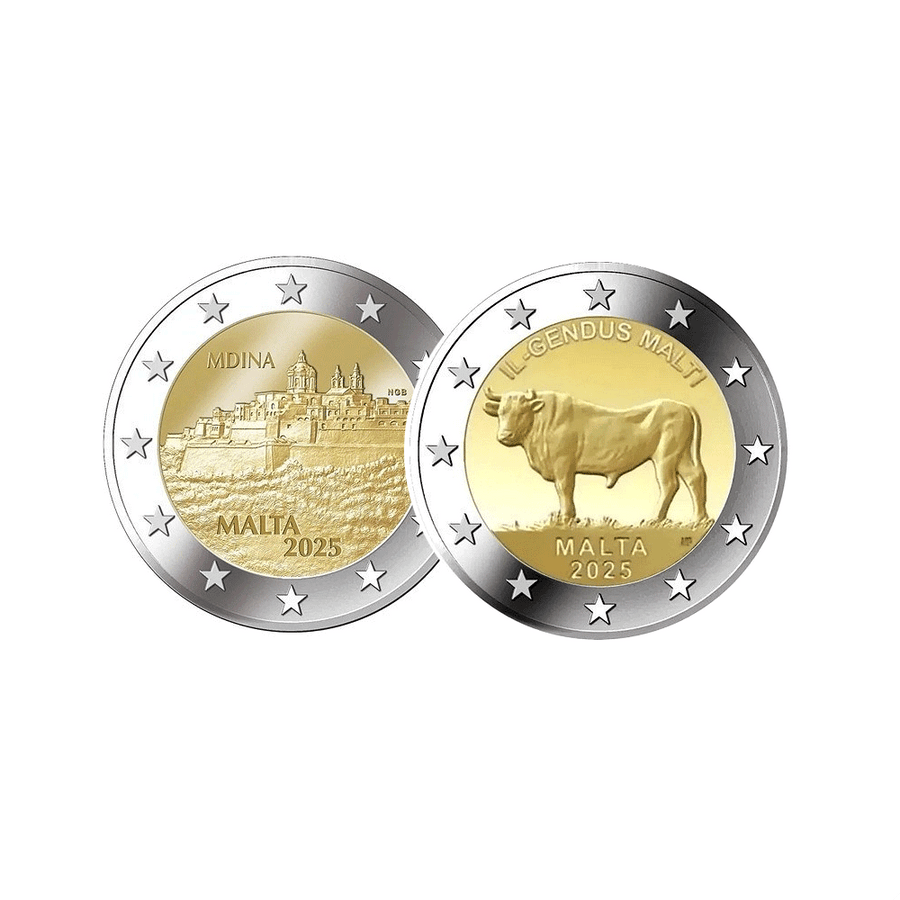 Malte 2025 - Lot de 2 monnaies de 2€ - Le Boeuf Maltais et Ville Fortifiée de Mdina - BU