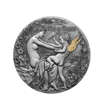 Girl & Cupid - Monnaie de 2000 Francs CFA Argent 2 Oz - Antique Finish 2023