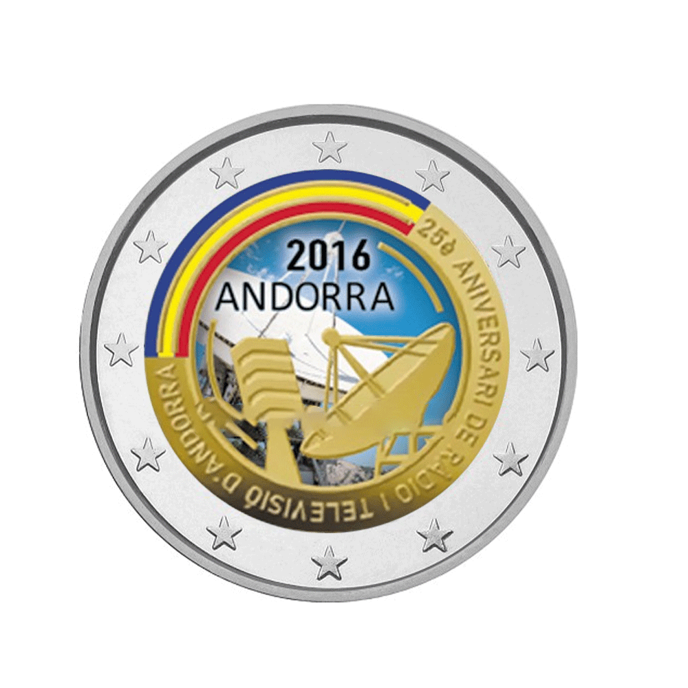 Andorre 2016 - 2 Euro Commémorative - 25ème anniversaire de la création de la radio et de la télévision publique de la Principauté - Colorisée