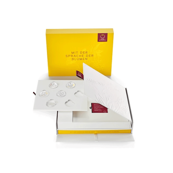 ⁣⁢Collector's presentation box for Austrian coins with its book - The Language of Flowers⁤⁣