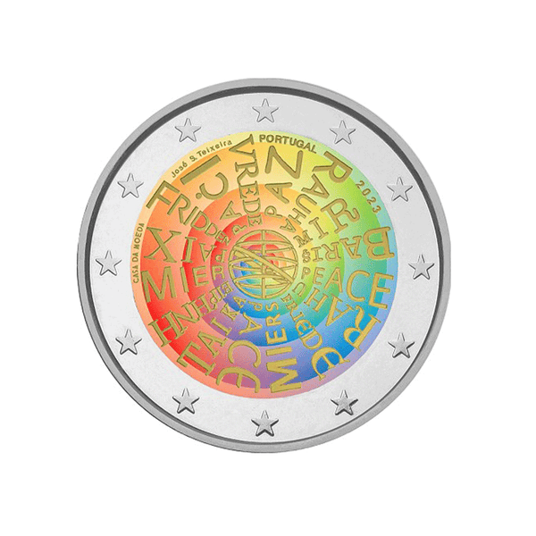 ⁣⁢Portugal 2023 - 2 Euro Commemorative Coin - Peace Among Nations - Colorized⁤⁣