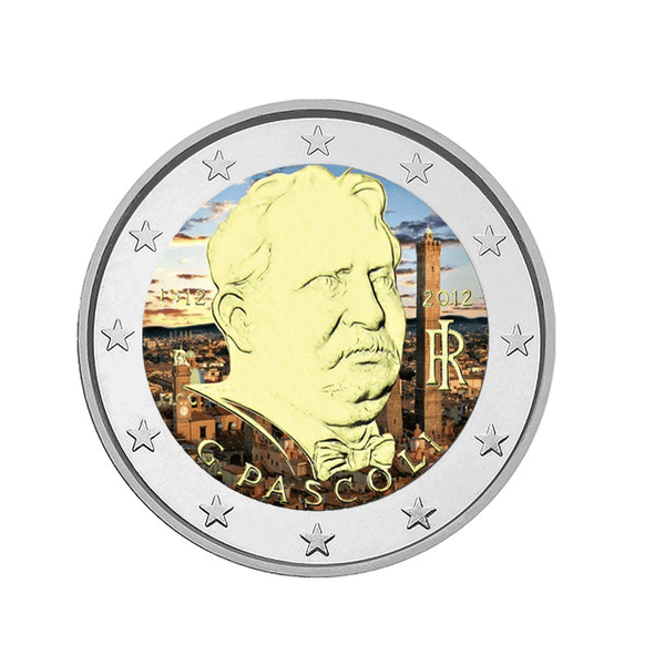 ⁣⁢Italien 2012 - 2 Euro Gedenkmünze - 100. Todestag von Giovanni Pascoli - Koloriert⁤⁣