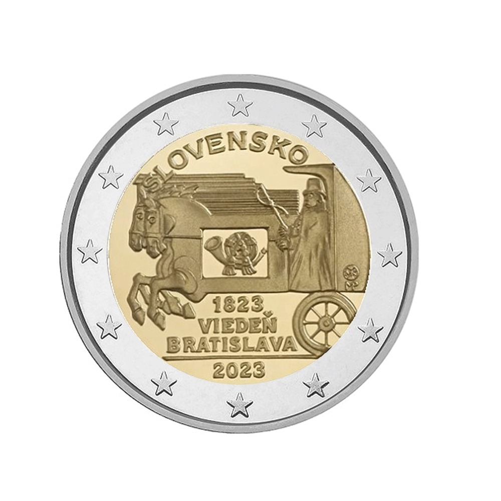 Slovaquie 2023 - 2 Euro Commémorative - 200 ans de la voie postale à cheval Vienne-Bratislava