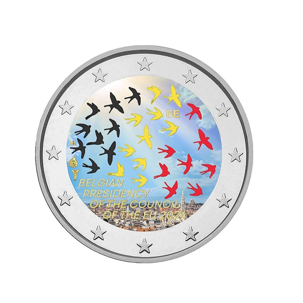Belgique 2024 2 Euro Commémorative Présidence de l'UE Colorisée
