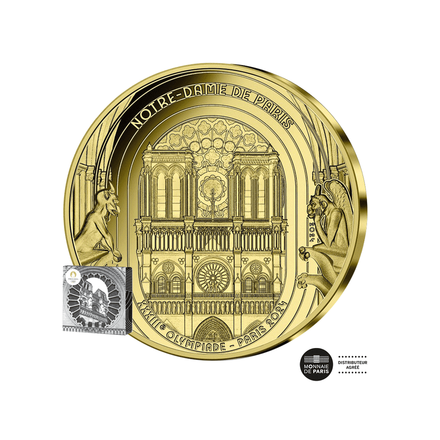 Jeux Olympiques de Paris 2024 - Notre Dame de Paris - Monnaie de 50€ Or 1/4 Oz - BE 2024