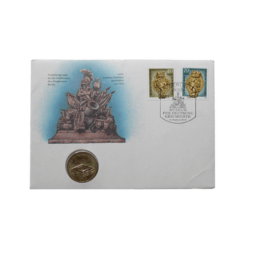 Germany - stamped and stamped envelope and 5 Mark currency