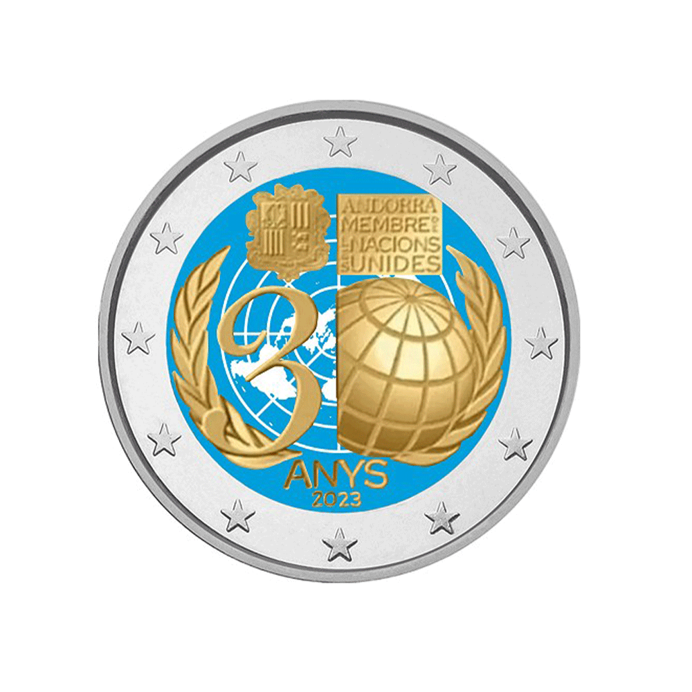 Andorre 2023 - 2 Euros Commémorative - 30 ans de l'entrée d'Andorre à l'ONU - Colorisée