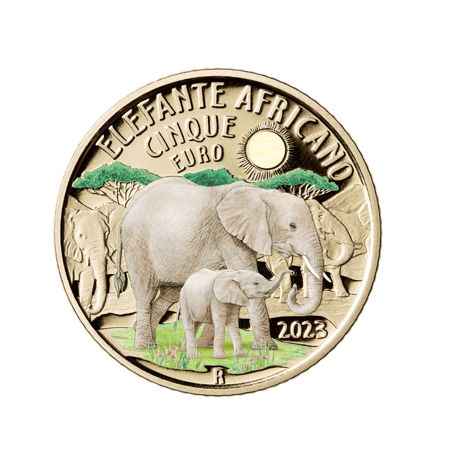 Italie 2023 - 5 Euro Commémorative - Eléphant d'Afrique - BE