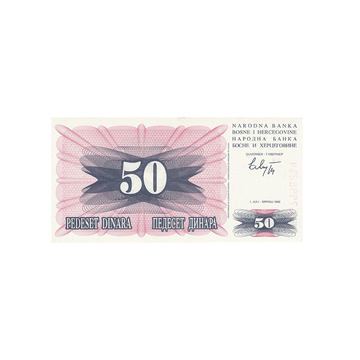 Bosnie-Herzégovine - Billet de 50 Dinars - 1992