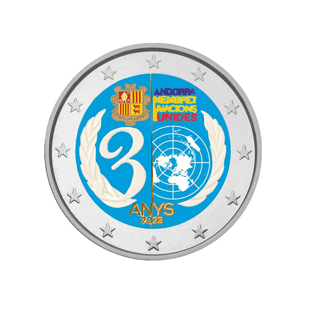 Andorre 2023 - 2 Euros Commémorative - 30 ans de l'entrée d'Andorre à l'ONU - Colorisée