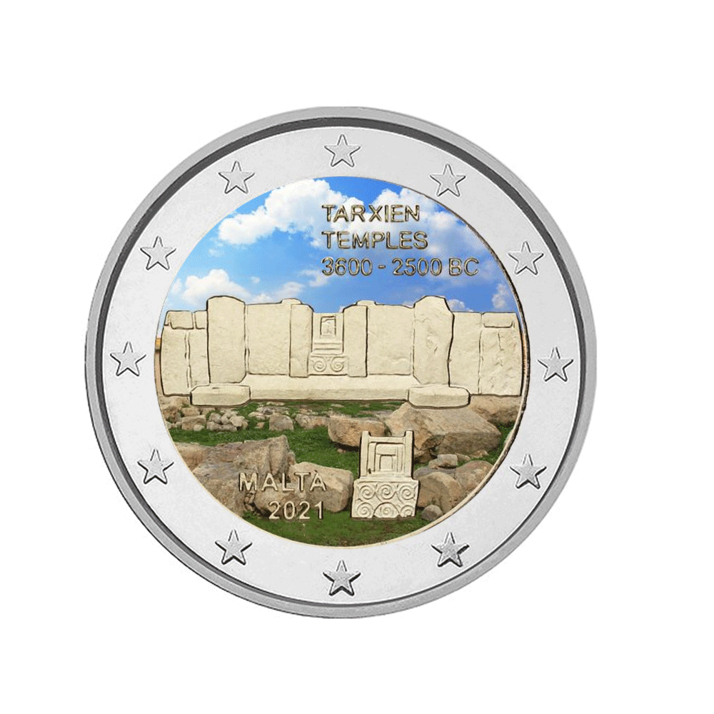 Malta 2021 - 2 Euro comemorativo - Templos Tarxian - Colorizado