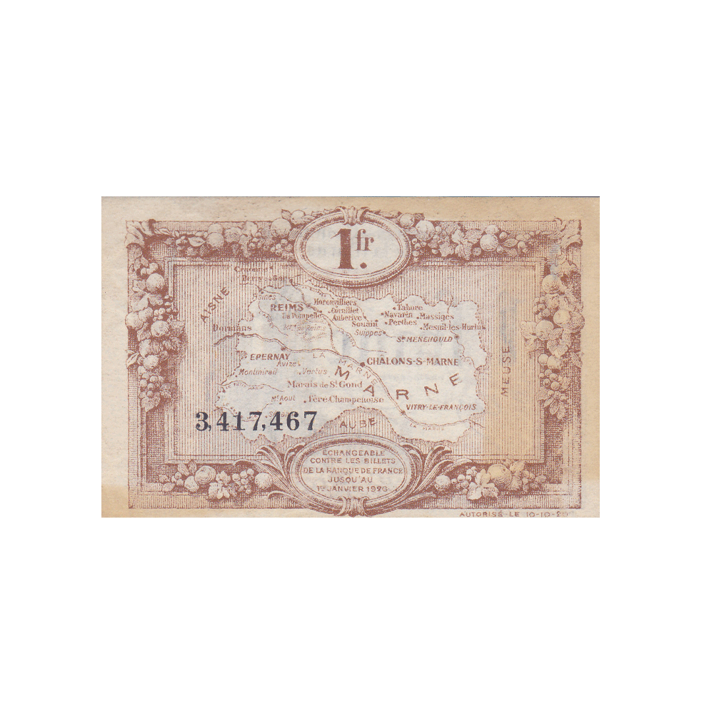 France - Billet de 1 Franc - Chambre de Commerce de la Marne - 1920
