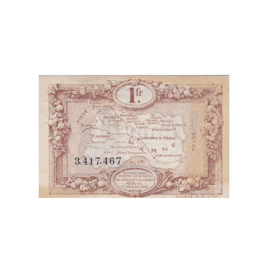 France - Billet de 1 Franc - Chambre de Commerce de la Marne - 1920