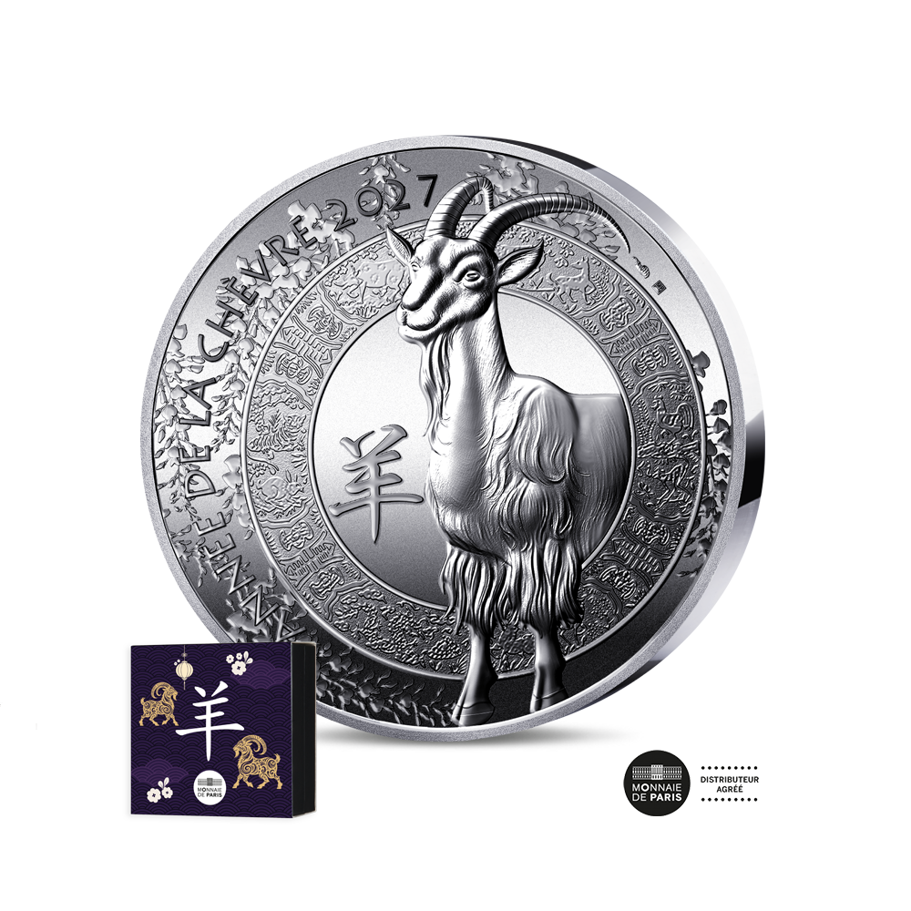 ⁣⁢Kineski kalendar - Godina koze - srebrni novčić od 20 eura - visoki reljef, dokaz 2027.⁤⁣