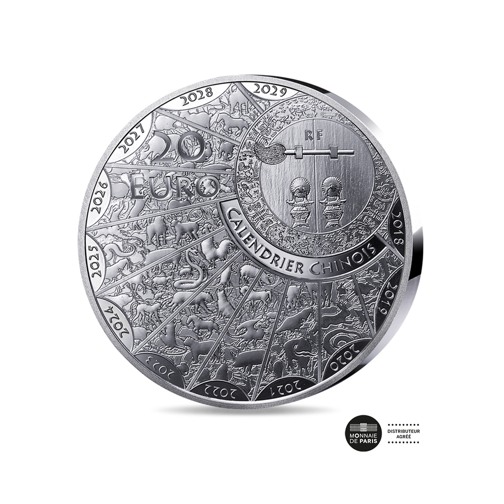⁣⁢Kineski kalendar - Godina koze - srebrni novčić od 20 eura - visoki reljef, dokaz 2027.⁤⁣