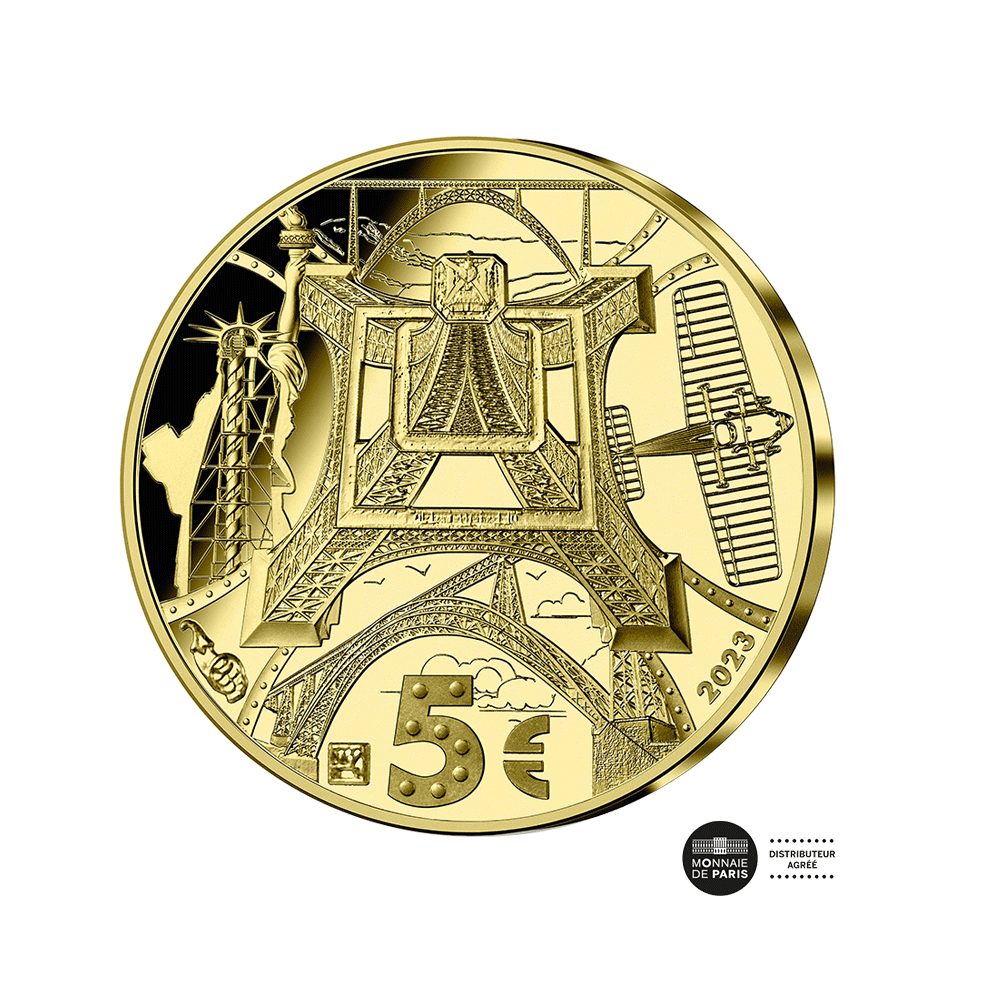 100 anni della scomparsa di Eiffel - Moneta d'oro da 5€ - PROOF 2023