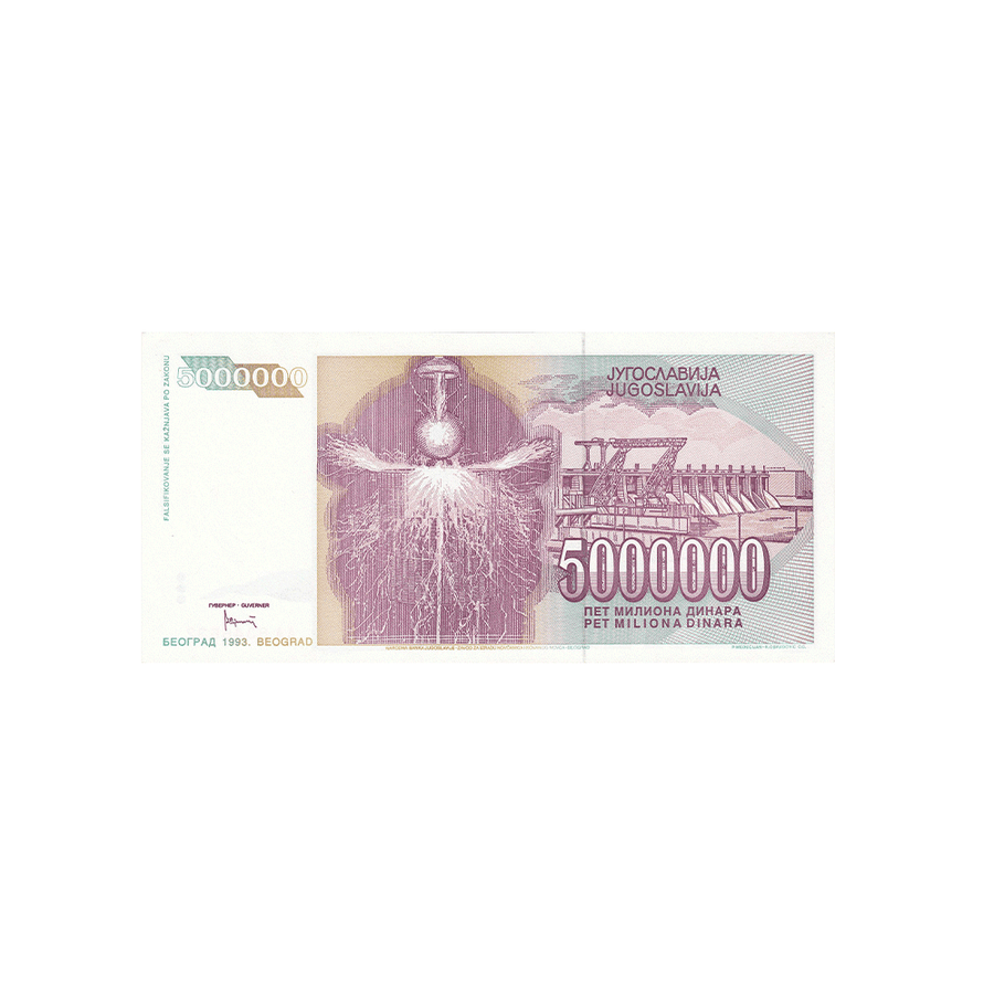 Yugoslavia - 5,000,000 dinars ticket - 1993