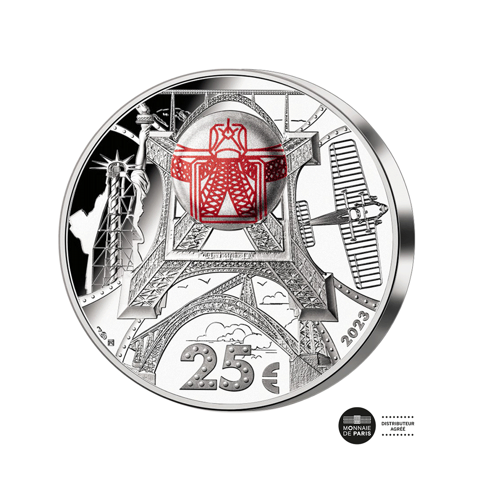 100 ans de la Disparition d'Eiffel - Monnaie de 25€ 2Oz Argent avec puce NFC - BE 2023