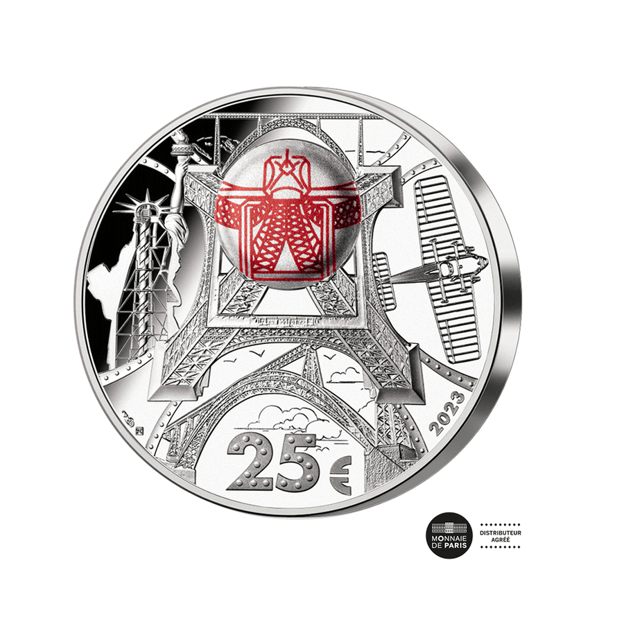 100 ans de la Disparition d'Eiffel - Monnaie de 25€ 2Oz Argent avec puce NFC - BE 2023