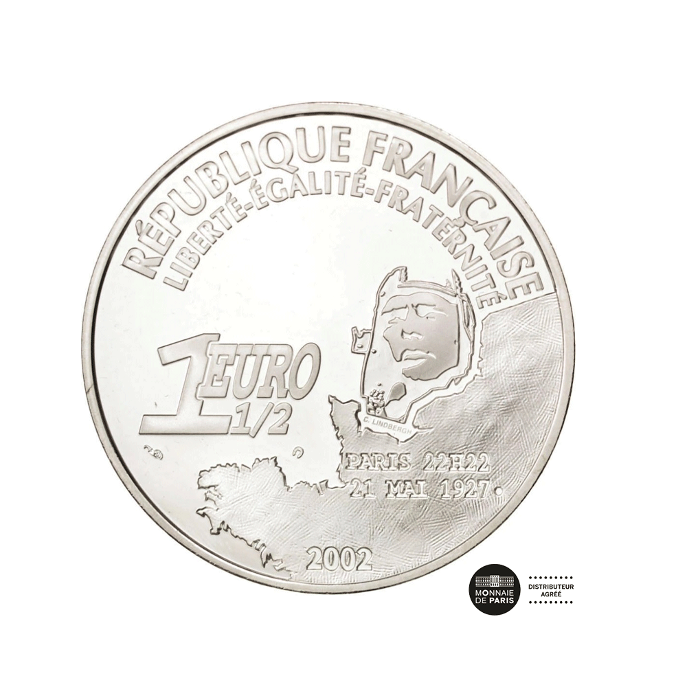 Traversée de Lindbergh - Monnaie de 1,50€ Argent - BE 2002