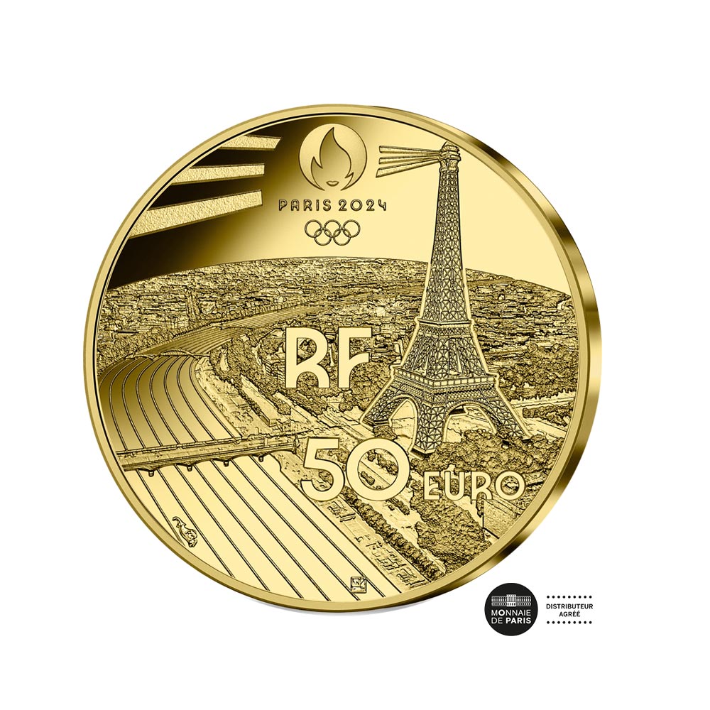 Paris Jogos Olímpicos 2024 - Museu Louvre - dinheiro de € 50 ou 1/4 oz - seja 2023