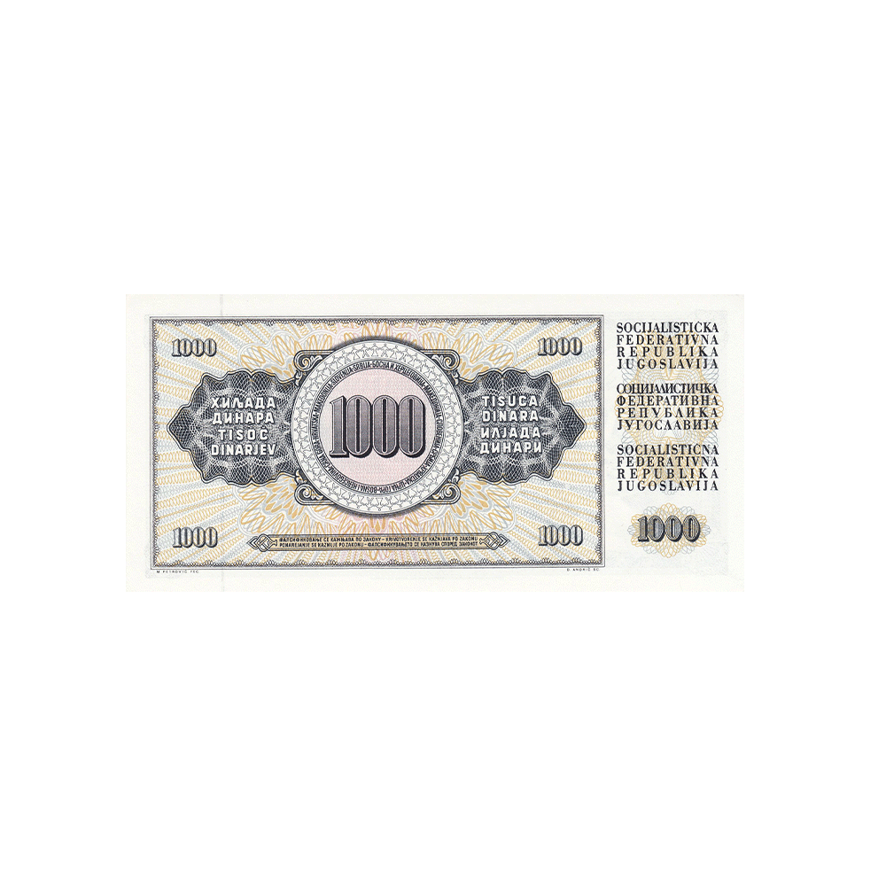 Yougoslavie - Billet de 1000 Dinars - 1974 - 1981