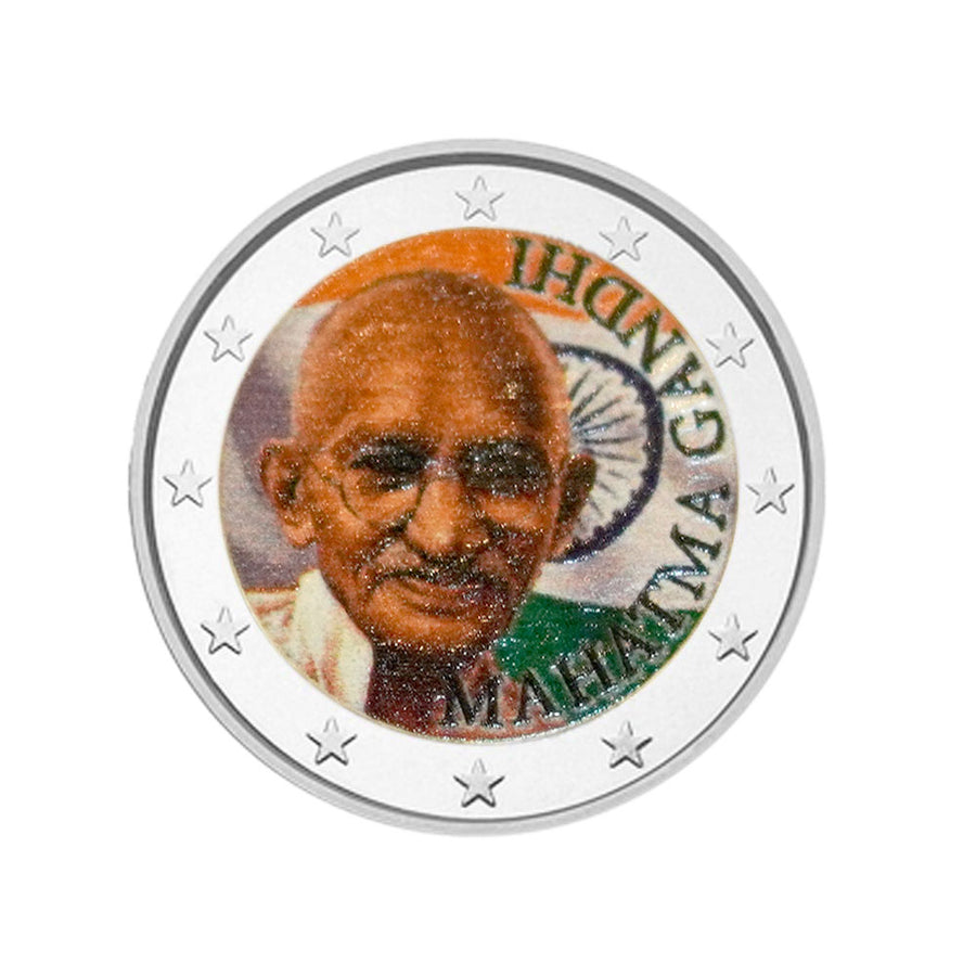 Mahatma Gandhi - 2 Euro Herdenkingsmeden - gekleurd