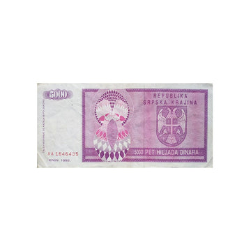 Croatie - Billet de 5000 Dinars - 1992