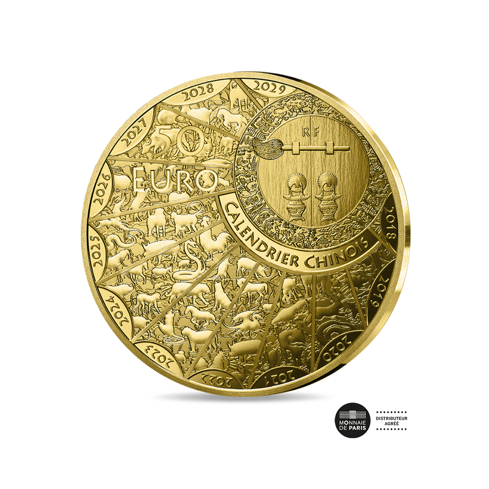 ⁣⁢Chinese Calendar - Year of the Goat - 50 Euro Gold Coin 1/4 Oz - BE 2027⁤⁣