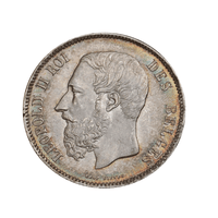 5 francs - Léopold II - Belgique - 1865-1878